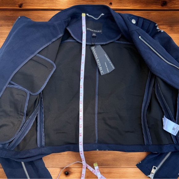 Banana Republic Vegan Suede Moto Jacket Dark Blue Women’s Size Small NWT Spring - Picture 9 of 9